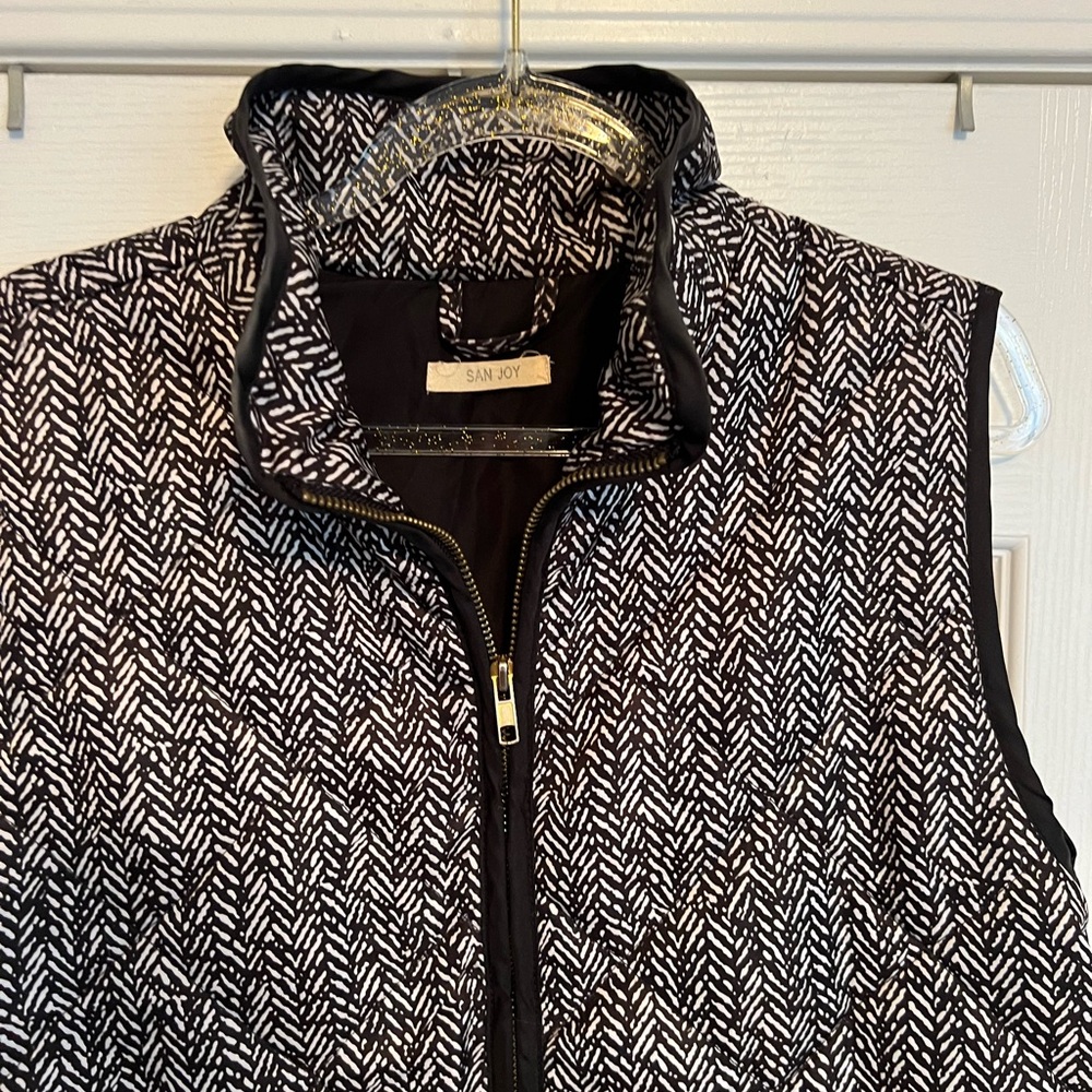 San Joy Black and White Herringbone Vest